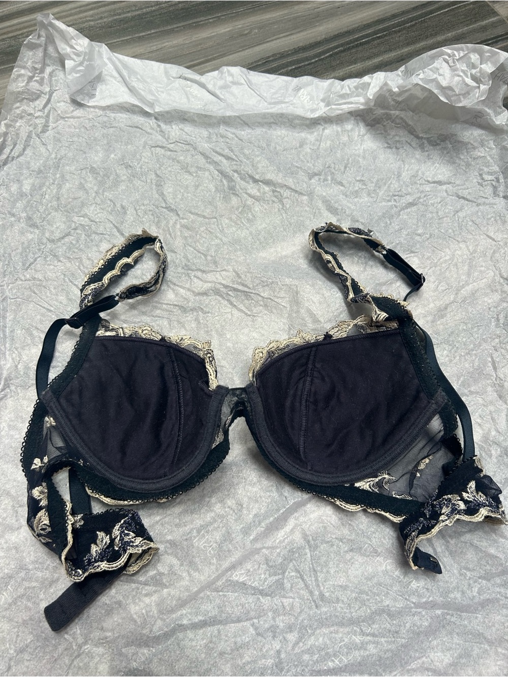 La Perla Black Floral Lace Embroidered Bra & Brief Set - Picture 6 of 8